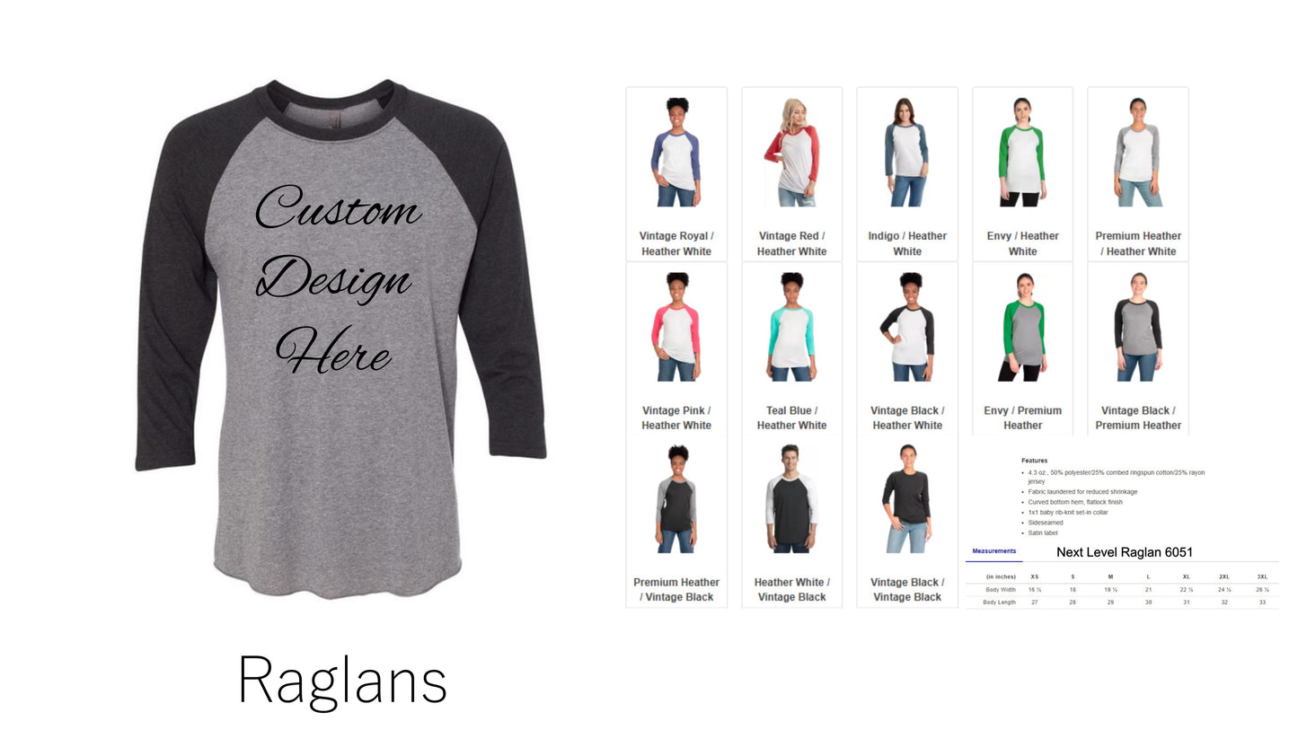 Custom Design Your Raglan, V-Neck Tee or Tank Top