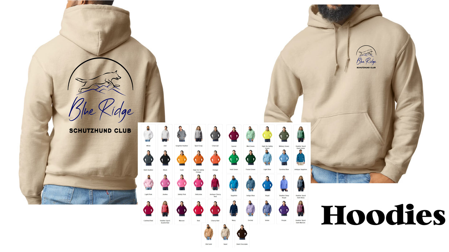Blue Ridge Schutzhund Club Sweatshirts and Hoodie Options